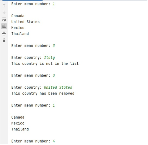 Program to create a country list manager in java language 3